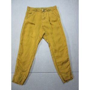 Free People Pants Womens 6 Mustard Yellow Tapered Linen Blend Pleated